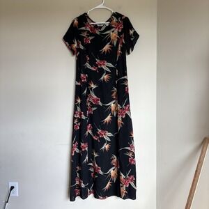 Tommy Bahama Short Sleeve Silk Maxi Dress Tropical Birds‎ of Paradise Sz Small